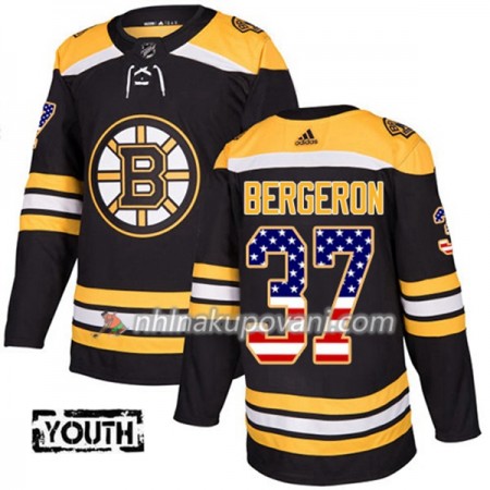 Boston Bruins Dresy Patrice Bergeron 37 2017-2018 USA Flag Fashion Černá Adidas Authentic - Dětské